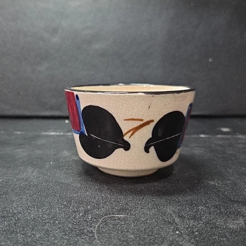 Japanese Chawan Style Porcelain Floral Tea Cup, Vtg Matcha Bowl, Crackle Glaze